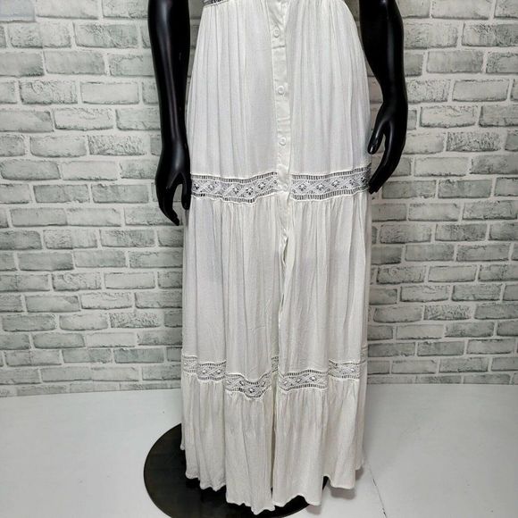 Shareen Collections Womens 8 White Gauze Knit Cutout Tie Strap Button Dress - Picture 5 of 11